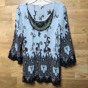 NICOLA XL ACCORDION PLEAT PAISLEY PATTERN TOP